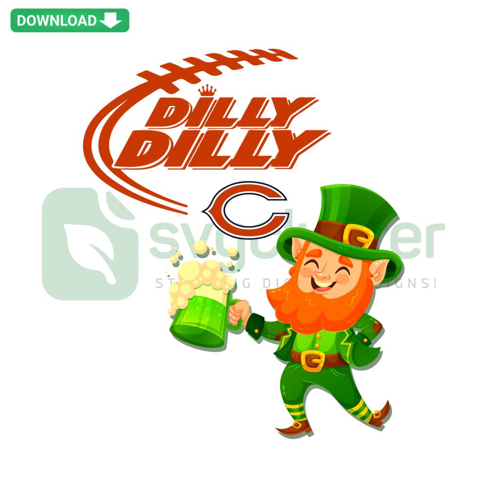 Chicago Bears Dilly Dilly St. Patrick's Day SVG, card template design featuring shamrocks and team colors, perfect for NFL fans.