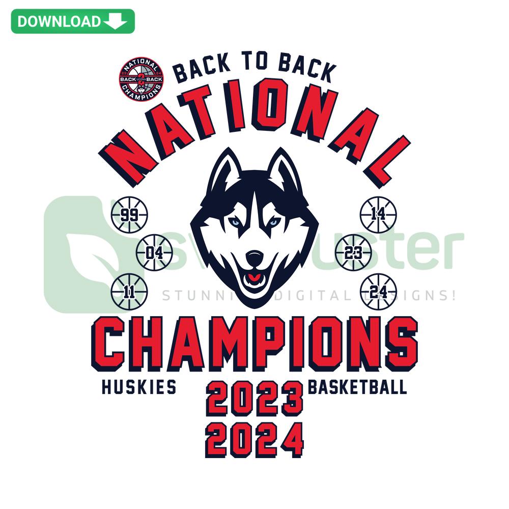 Back To Back National Champions Basketball SVG design, perfect for Cricut; includes team colors, trophy, and text elements.