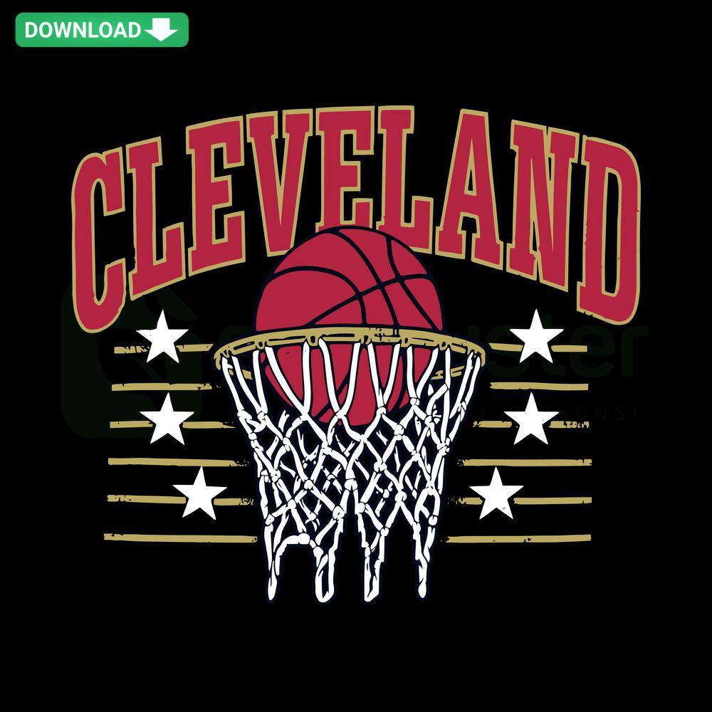 Cleveland Basketball Retro Net SVG, digital download design for sports-themed projects, perfect for designers and DIY crafting.