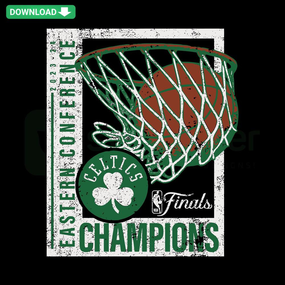 Retro Eastern Conference Champions 2024 Boston Celtics SVG featuring vintage typography and iconic clover emblem for crafting designs.