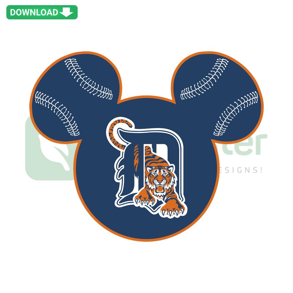 Detroit Tigers Baseball Mickey Mouse SVG, Disney SVG Clip Art featuring classic Mickey Mouse in a Tigers baseball uniform.