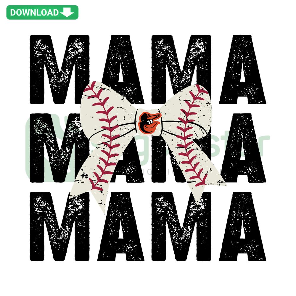 Mama Bow Tie Baseball Baltimore Orioles SVG featuring Orioles logo, high-resolution SVG design perfect for crafting projects.