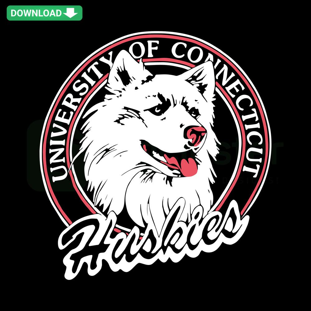 University Of Connecticut Huskies NCAA SVG design; perfect for wall art, featuring bold team logo and text in elegant font.