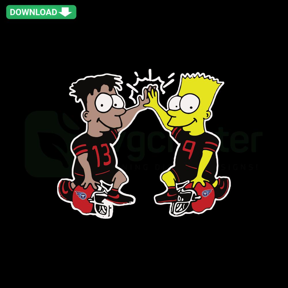 Simpson Tennessee Titans SVG design featuring Homer & Bart in Titans gear; perfect for scrapbooking and digital downloads.