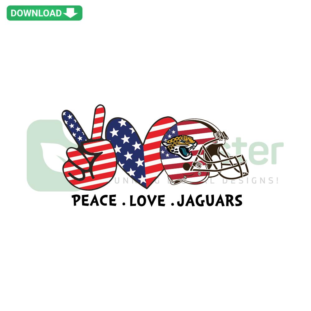 Independence Day Peace Love Jacksonville Jaguars SVG design, featuring patriotic elements and team logo, perfect for fans.