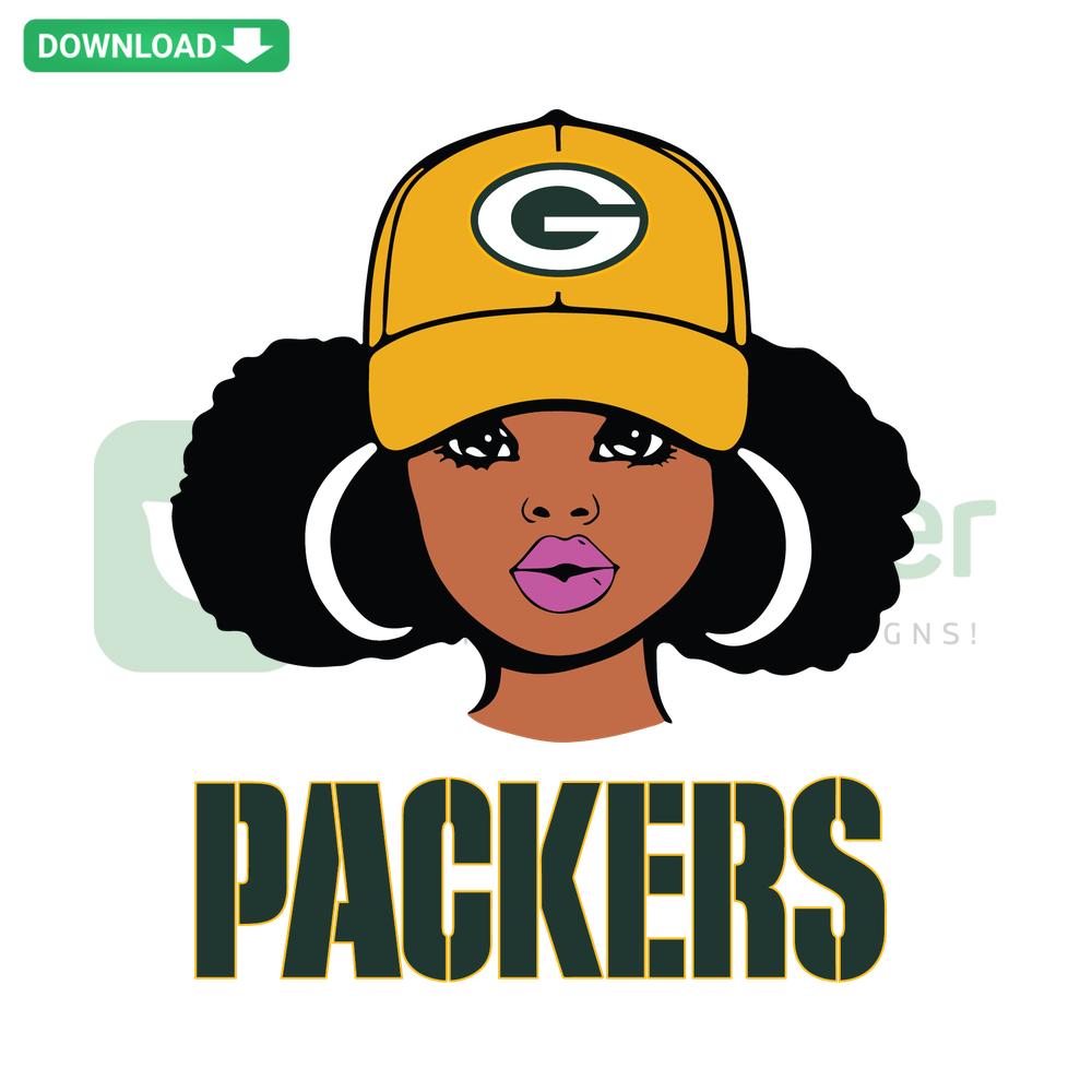Green Bay Packers Girl SVG, Cricut design resources for designers, featuring stylized female fan graphic.