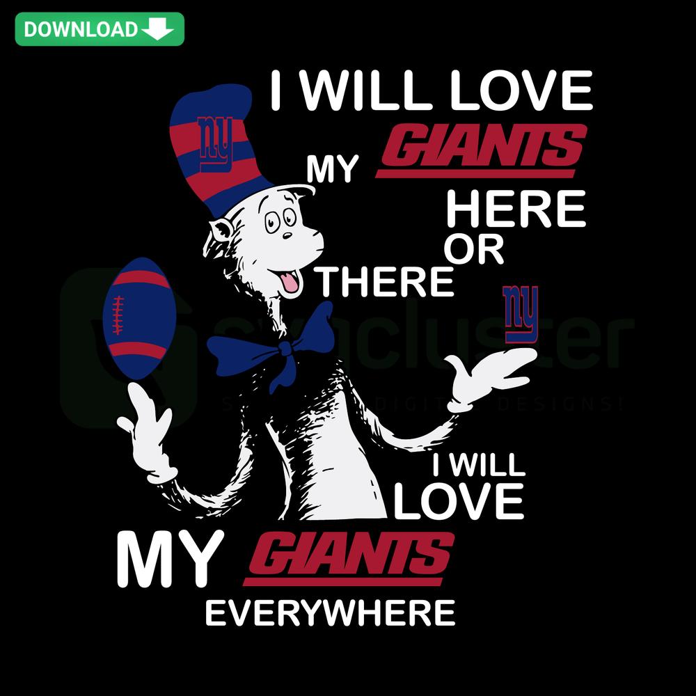 Dr Seuss New York Giants SVG, Cat in the Hat holding football, printable craft design, digital download for fans.