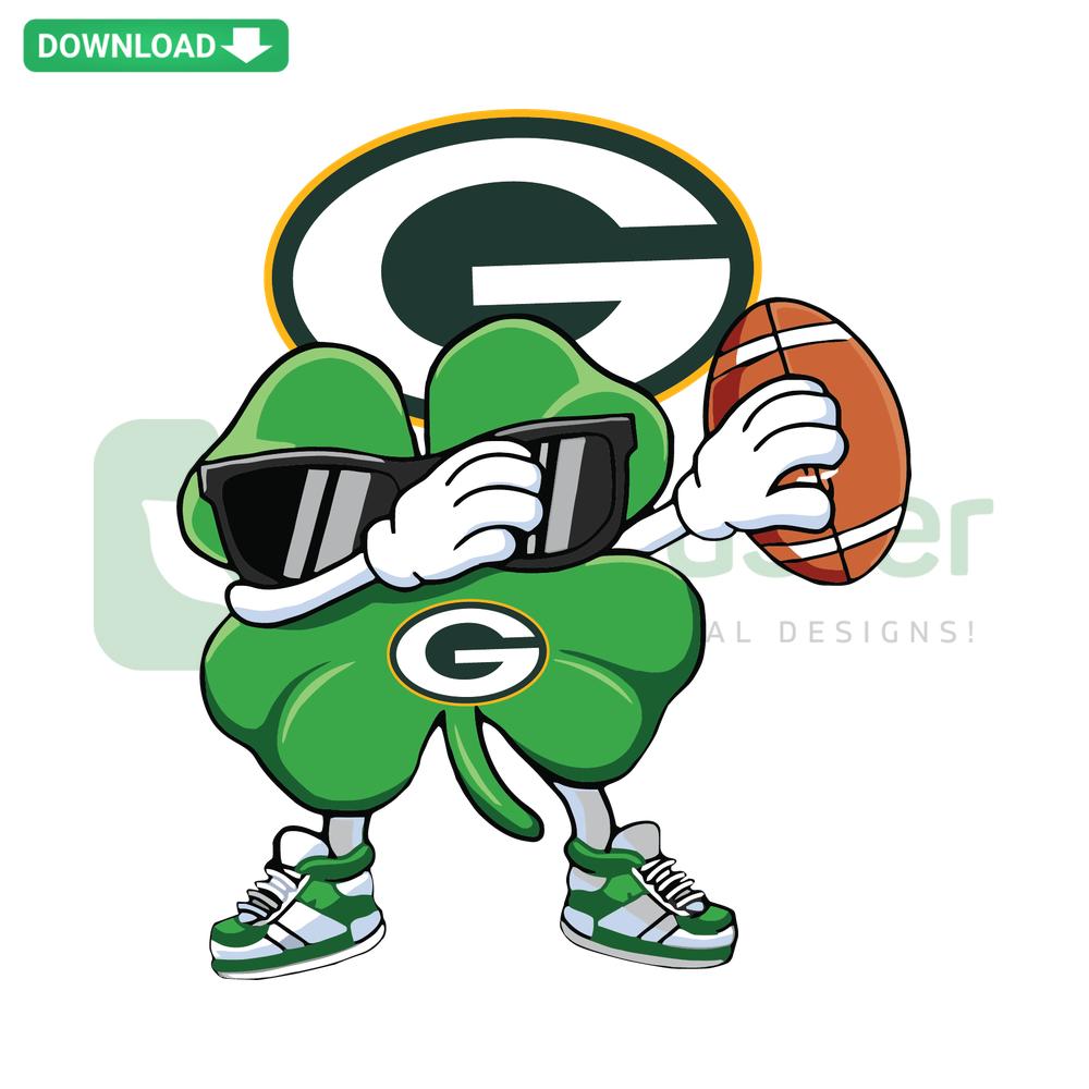 Dabbing Shamrock St Patrick's Day Green Bay Packers SVG Clip Art, festive green design with shamrock and dabbing pose elements.