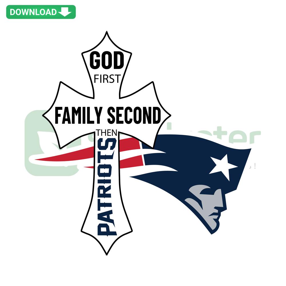 Patriotic SVG design with 'God First, Family Second, Then Patriots' text in bold, high-res digital file for crafts and decor.