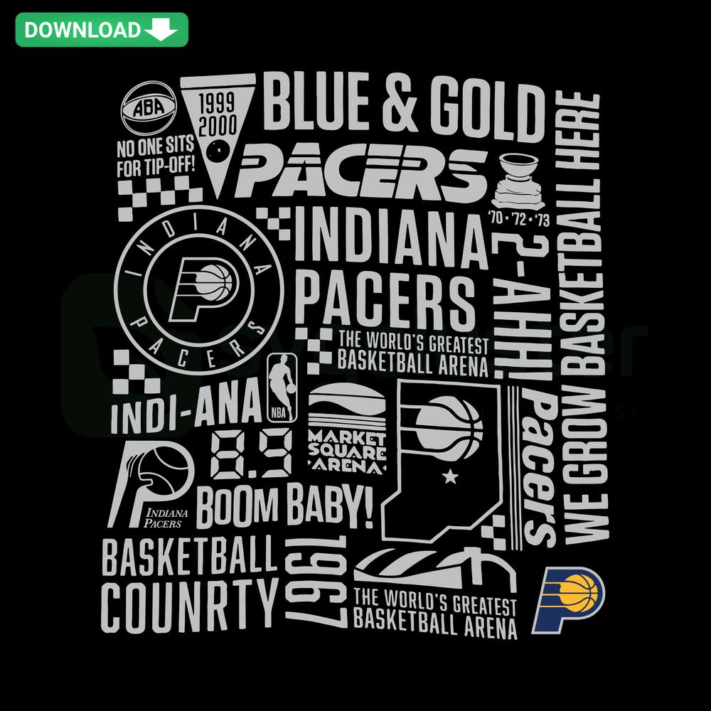 Indiana Pacers Blue and Gold SVG featuring vibrant geometric patterns and team logo, ideal for unique SVG designs and merchandise.