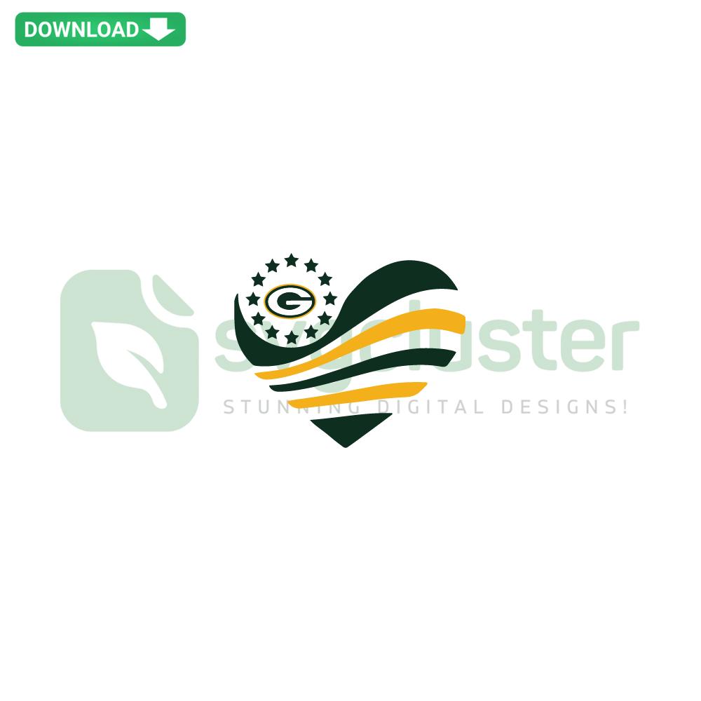 Green Bay Packers Heart SVG Design, Unique Digital Download; Packers-themed heart design, perfect for DIY crafts and apparel.