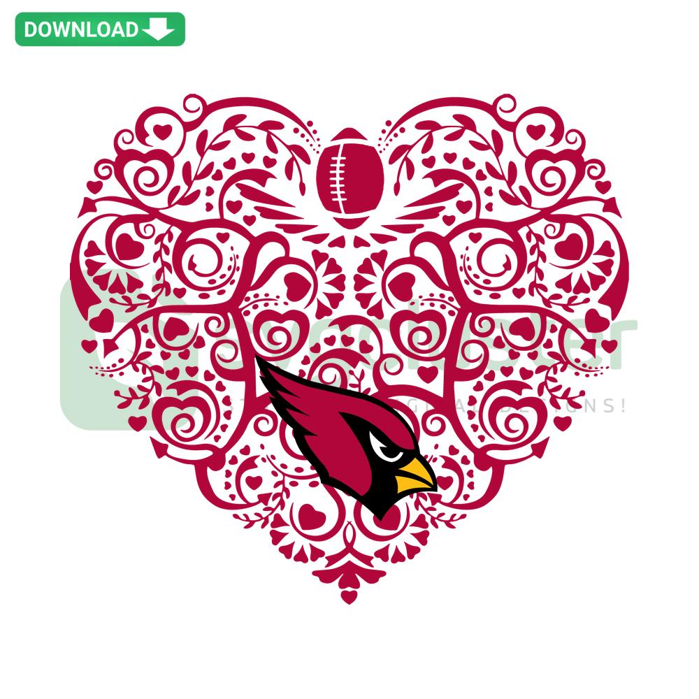 Arizona Cardinals heart-shaped SVG design, featuring team logo in red, ideal for Cricut and DIY crafts, unique SVG design.