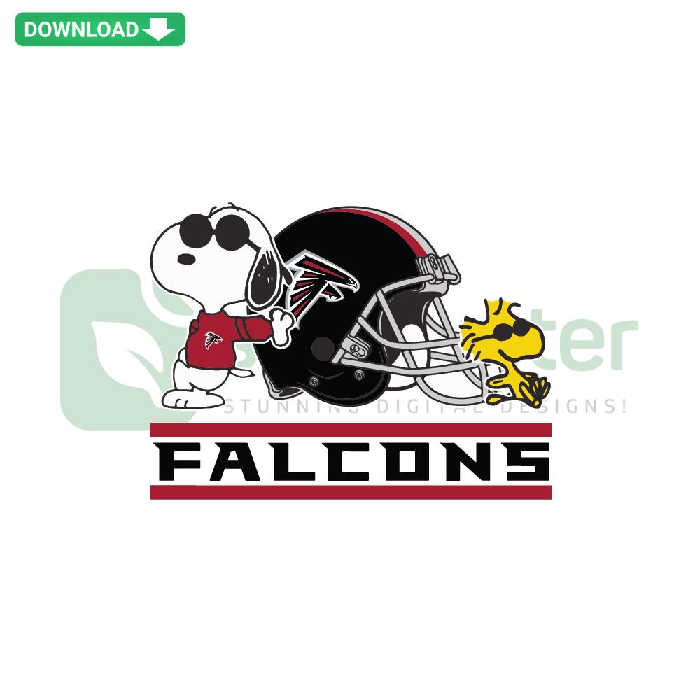 Atlanta Falcons-themed SVG featuring Snoopy and Woodstock in team jerseys, perfect for fan digital crafts and prints.