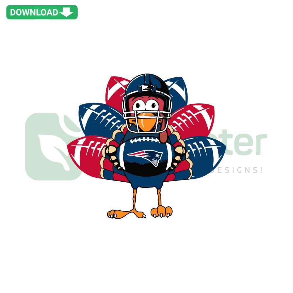 New England Patriots Thanksgiving Turkey SVG, festive printable digital asset with Patriots logo on turkey design.