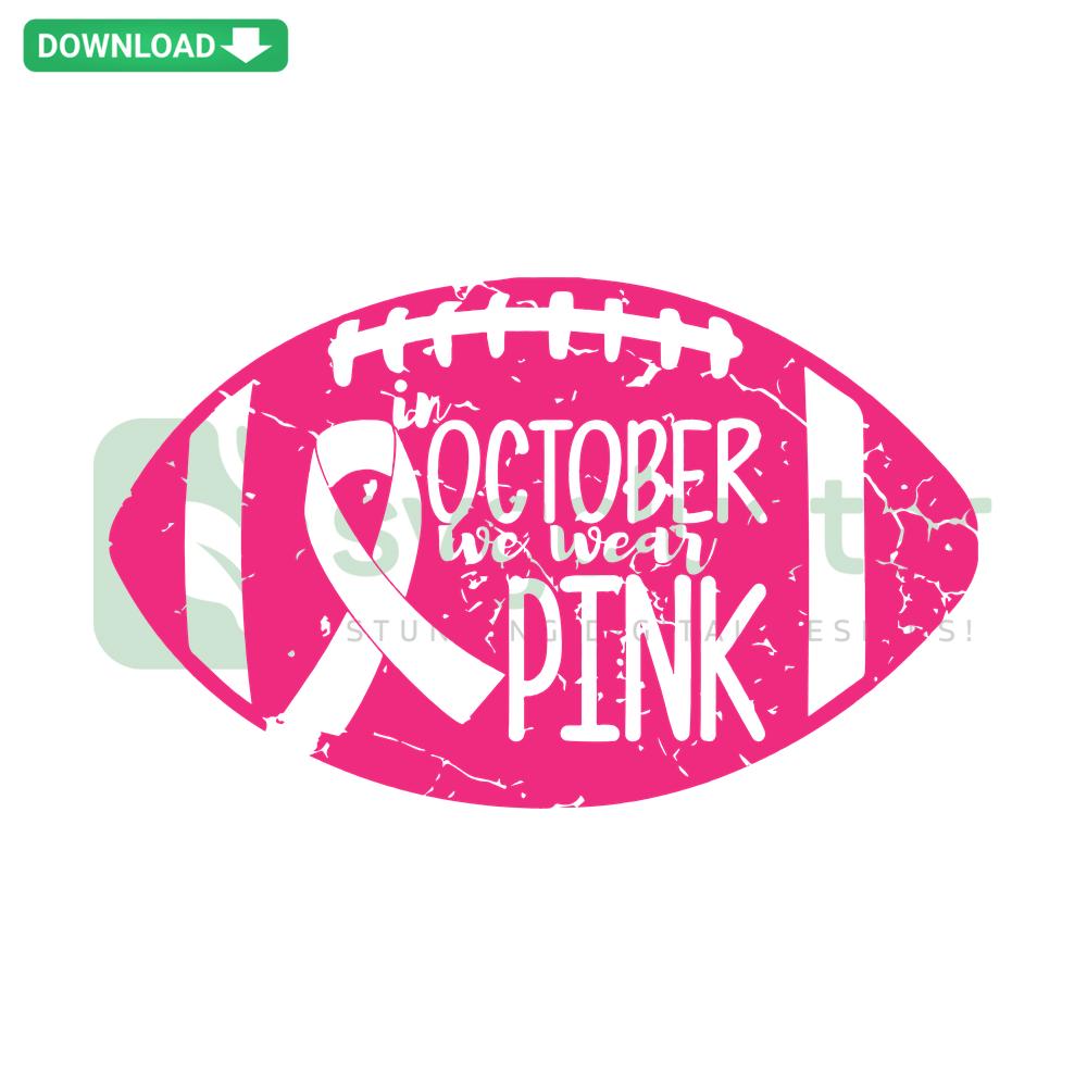 Mockup of October Pink Football SVG design on t-shirt supporting breast cancer awareness