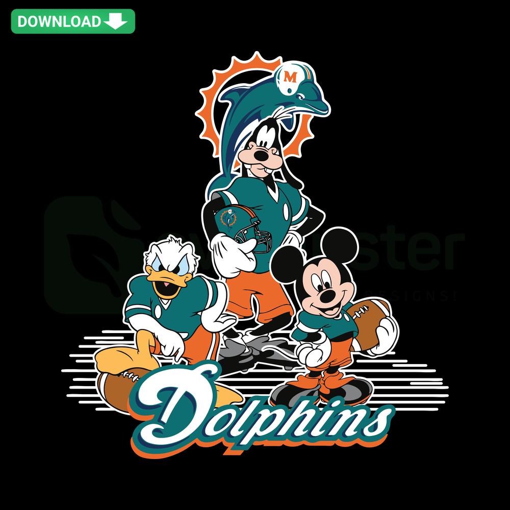 Mickey Mouse Miami Dolphins SVG, Disney NFL football design for Cricut, instant SVG download, cartoon sports theme.