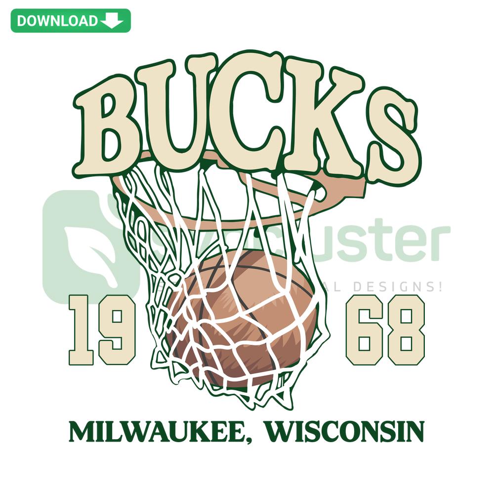 Vintage Milwaukee Bucks Basketball SVG Design, digital download for scrapbooking, featuring classic team logo and elements.