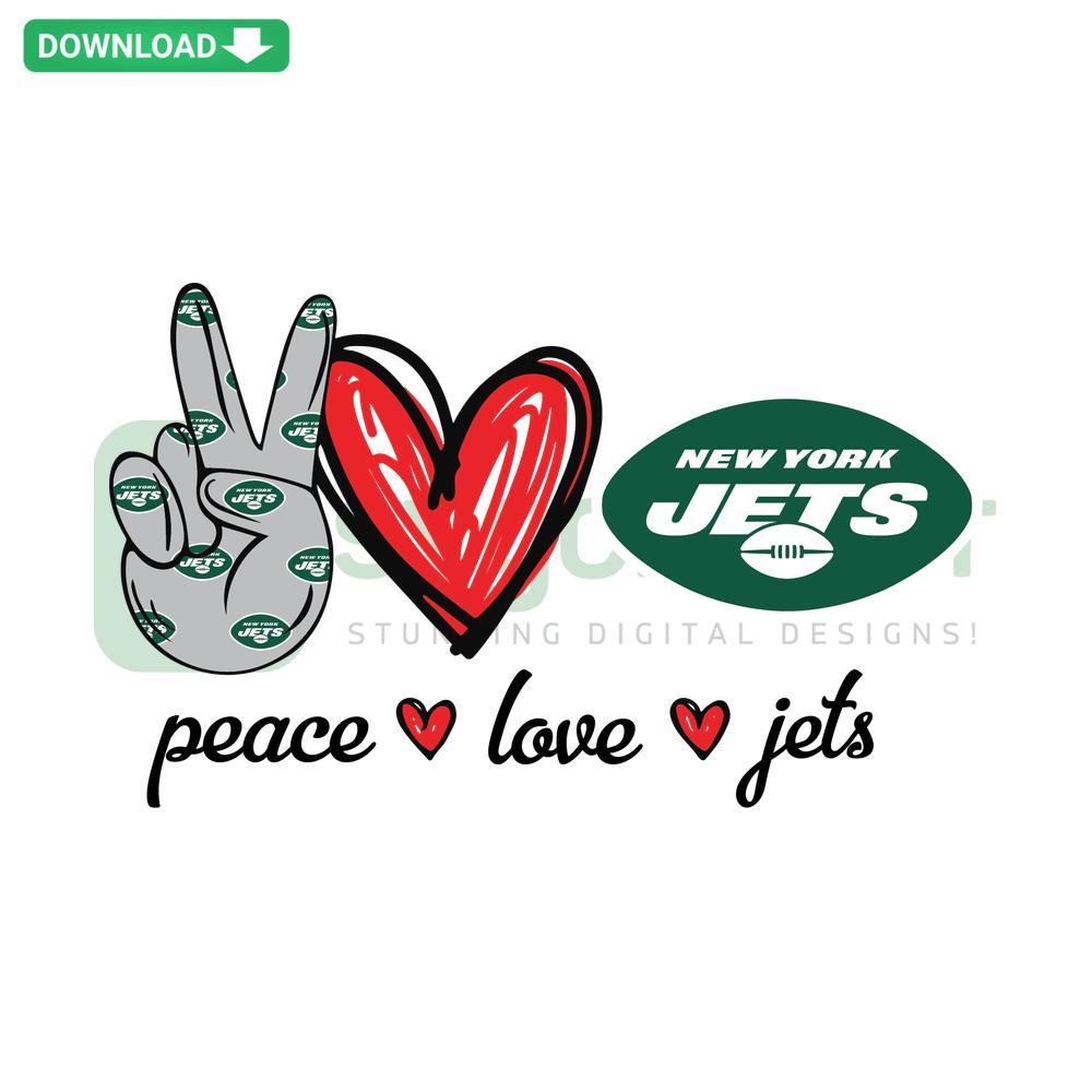 Peace Love Jets SVG design: Heart, peace symbol, and airplane icons in bold colors, ideal for crafting, digital downloads, printables.