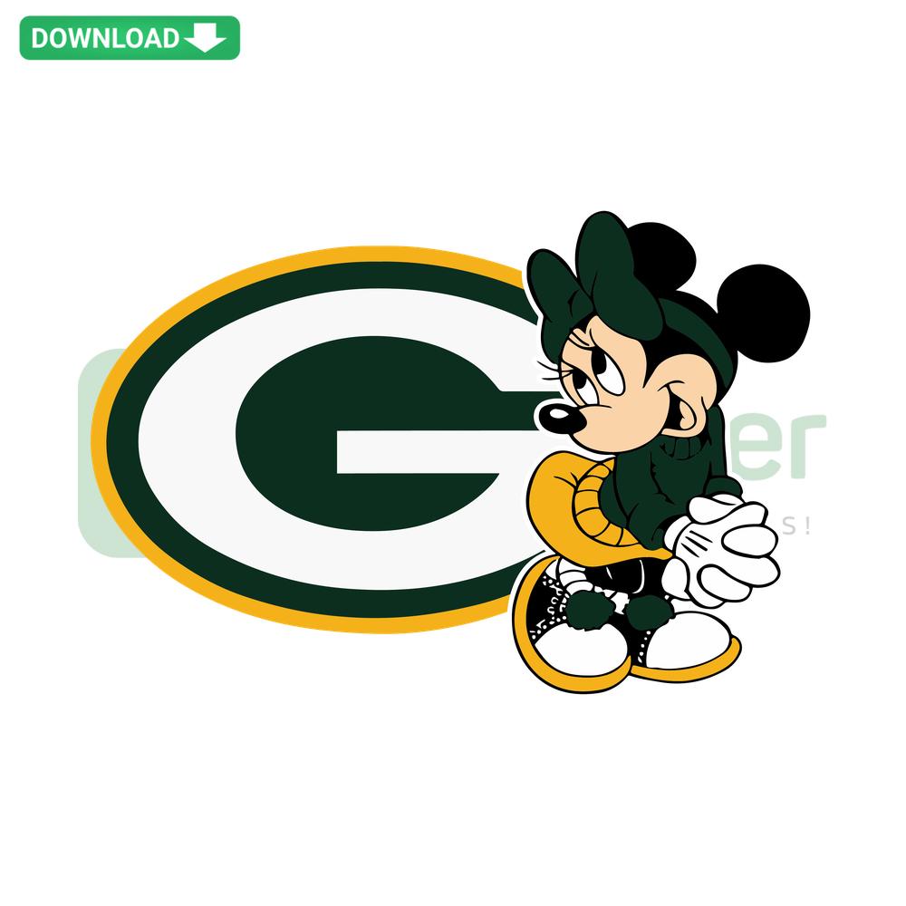 Green Bay Packers Minnie SVG: Cute Minnie Mouse in Packers gear, perfect for T-Shirt design. Digital download file included.