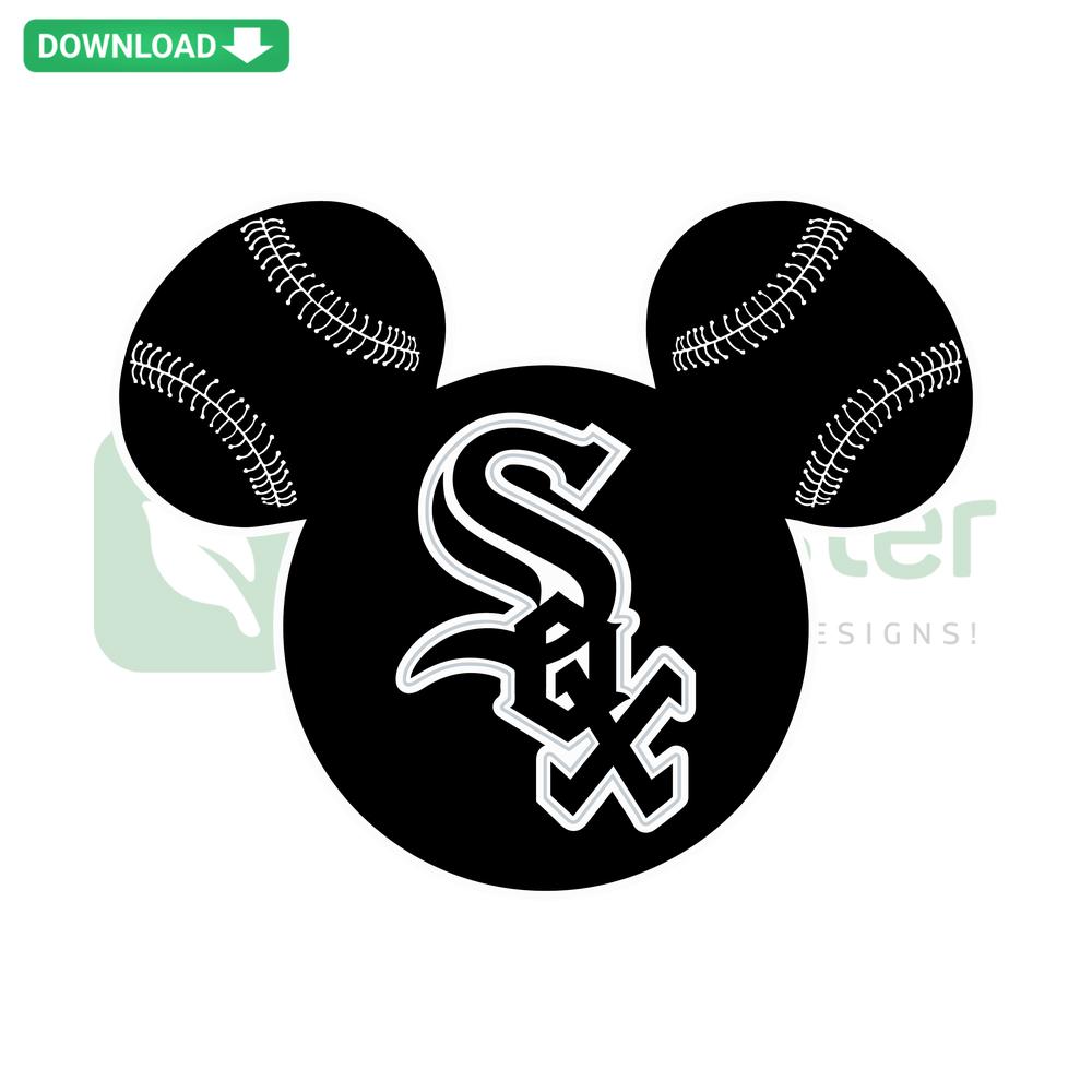 Mickey Mouse in Chicago White Sox uniform SVG, Disney vector design with baseball theme, perfect for sports fans and Disney lovers.