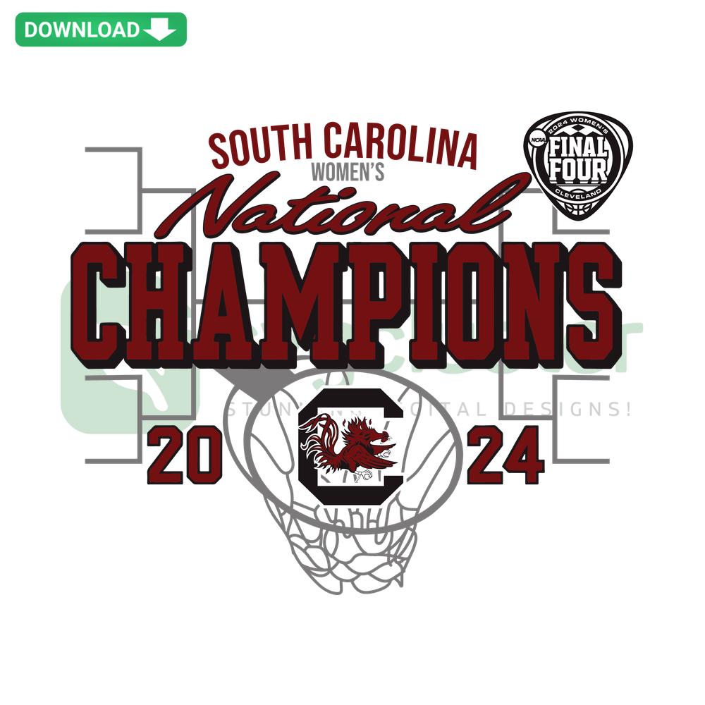 South Carolina Women's Basketball 2024 NCAA Champions SVG Clip Art featuring team logo and championship trophy design.