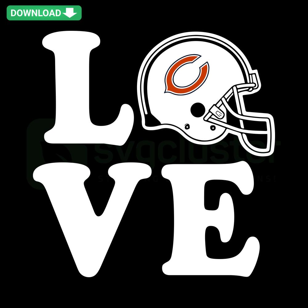 Chicago Bears helmet SVG for Cricut with love theme, perfect for crafts and DIY projects. Download digital pattern instantly.