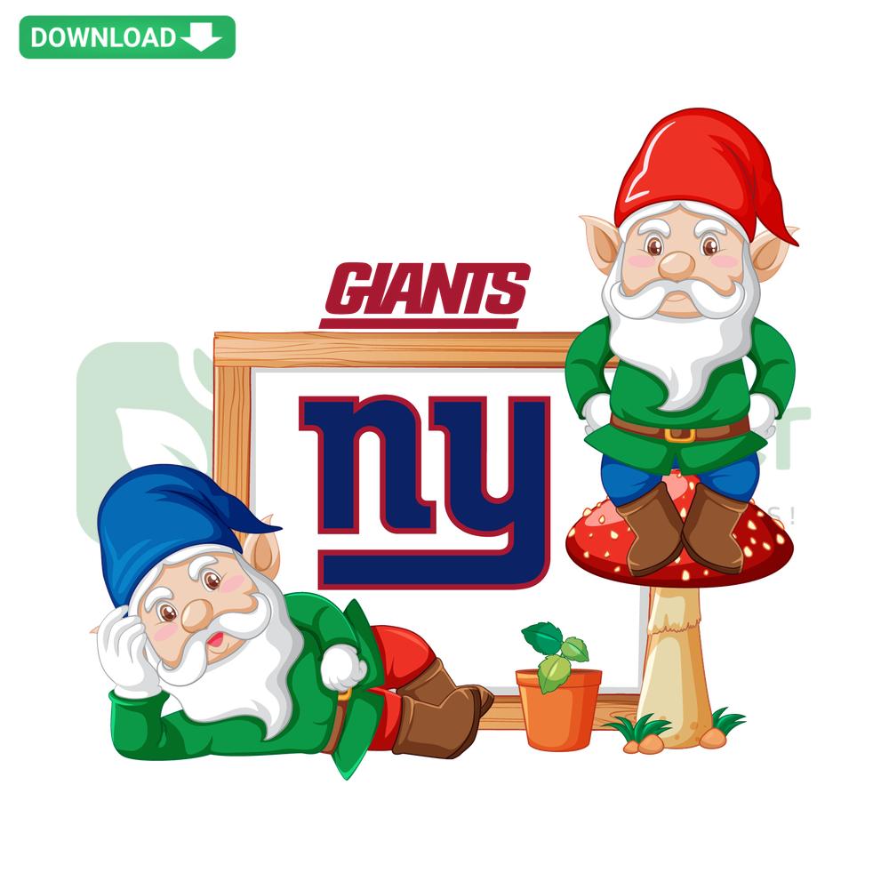 Gnome wearing New York Giants gear SVG download, high-quality digital file, perfect for Giants fans, sports-themed design.