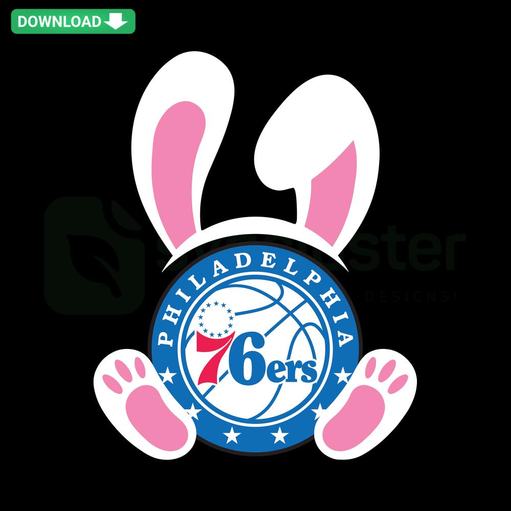 Philadelphia 76ers Easter Bunny SVG, vibrant wall art design featuring team logo and festive bunny elements, digital download.