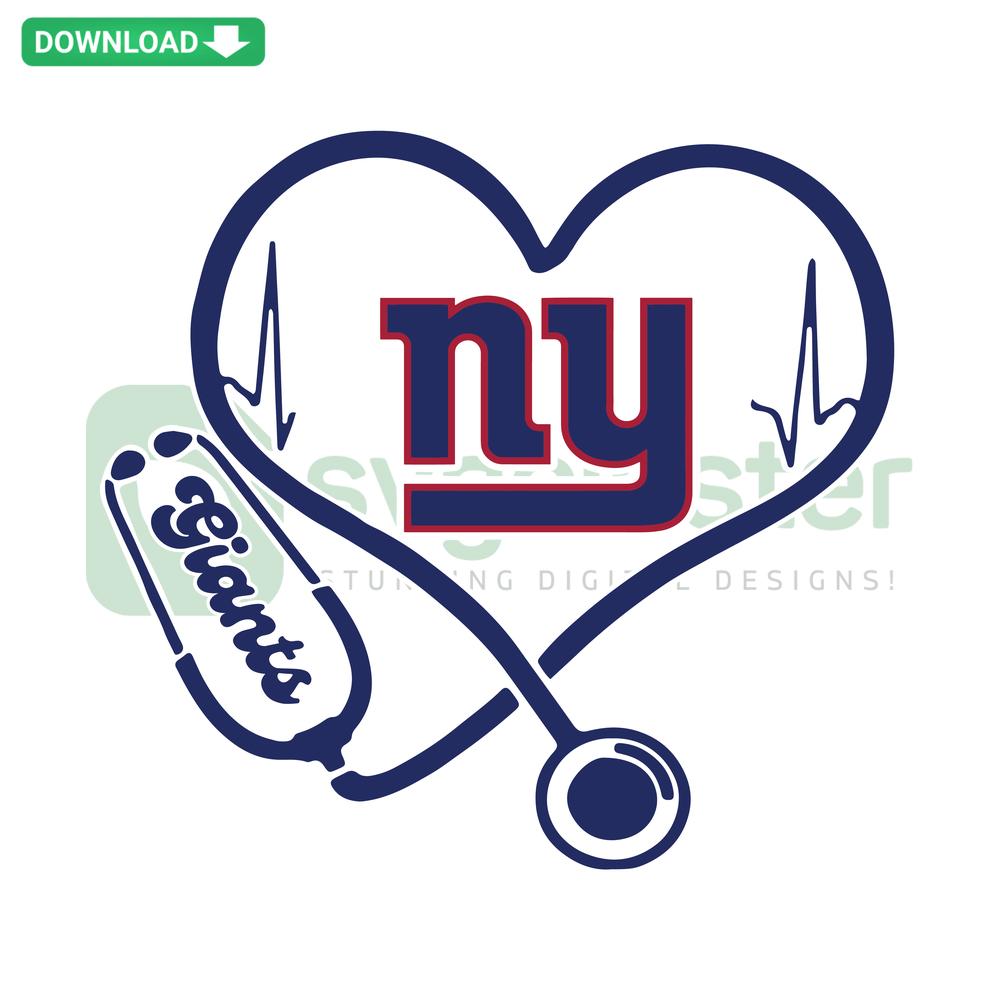 New York Giants Heart Stethoscope SVG for Cards: Unique design blending sports and medical symbols, ideal for SVG enthusiasts.