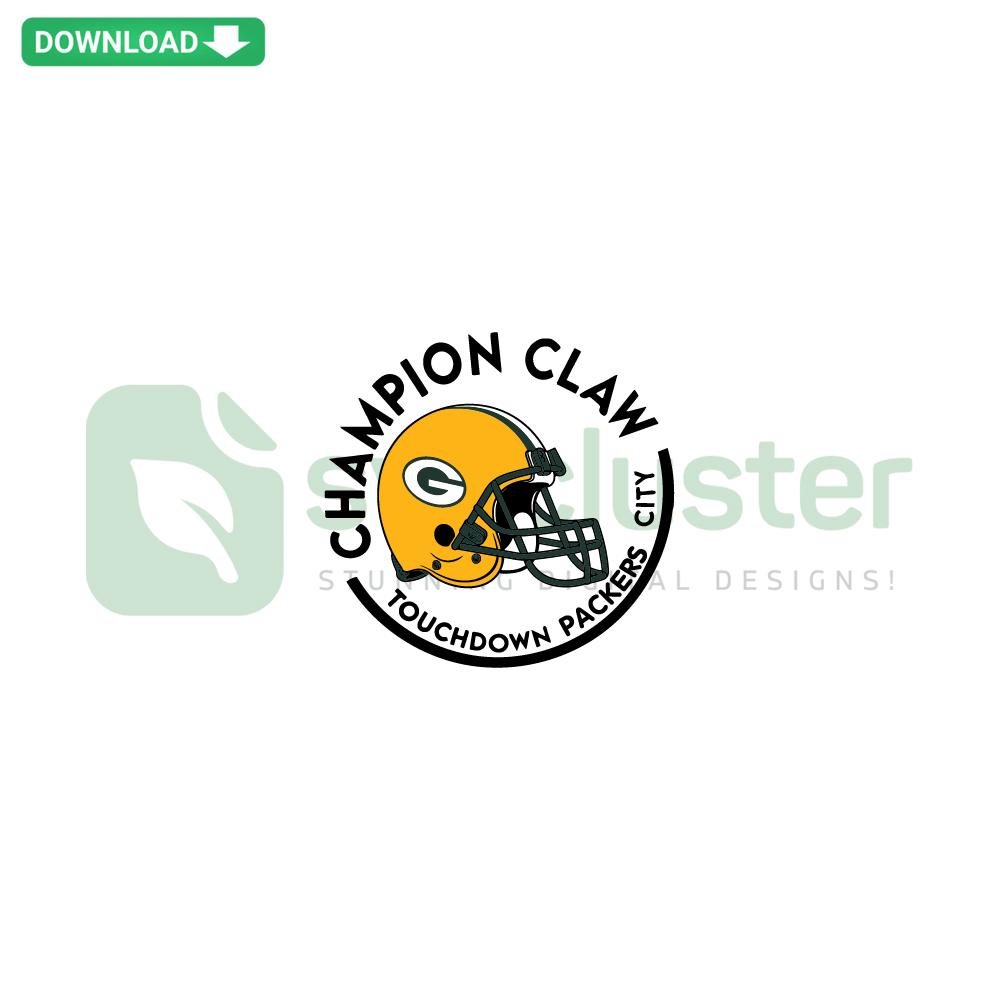 Champion Claw Touchdown Packers SVG, vibrant football-themed design featuring team colors and city skyline, perfect for crafting.