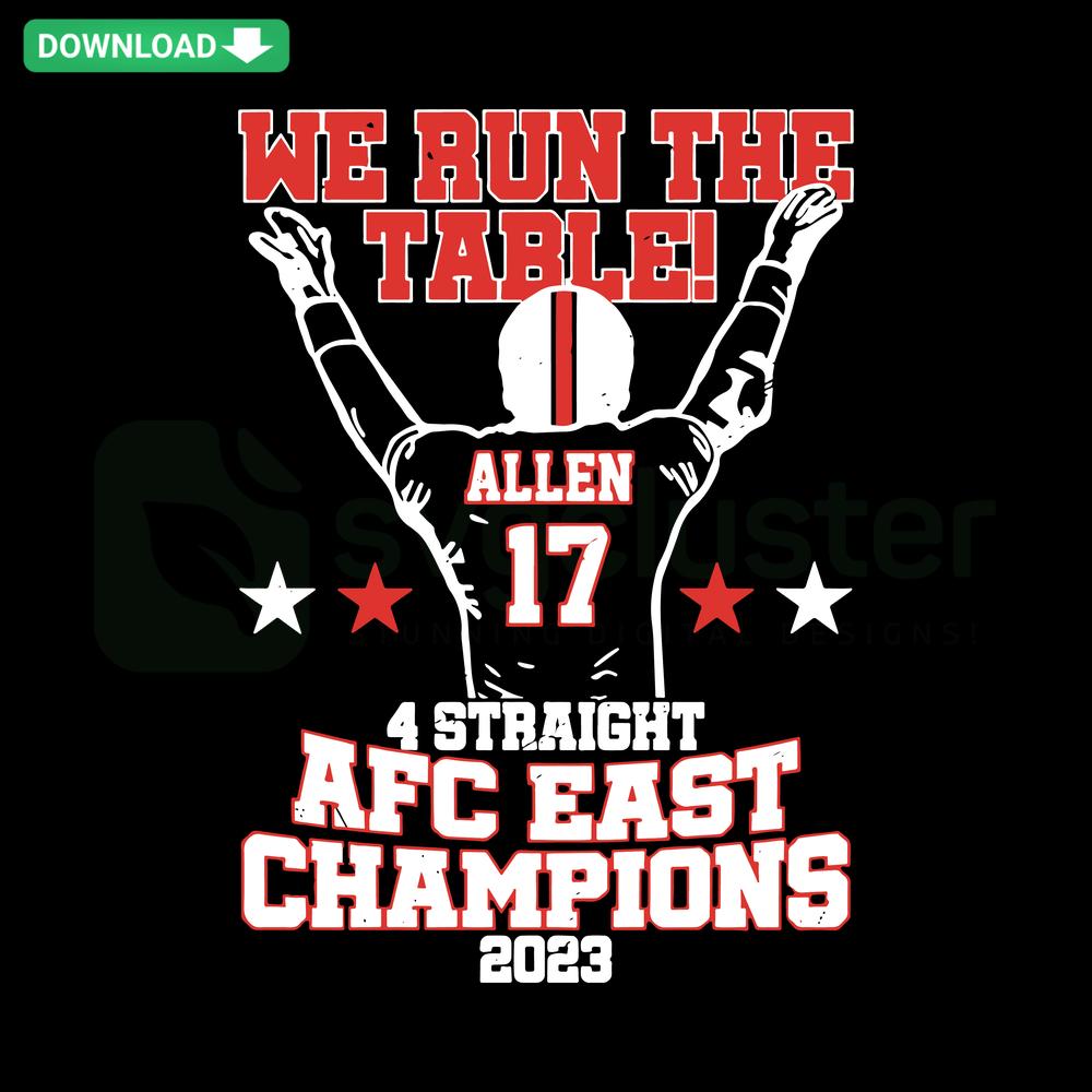 We The Table 4 Straight AFC Champions SVG, featuring bold lettering and Allen 2023 design, perfect for sports fans.