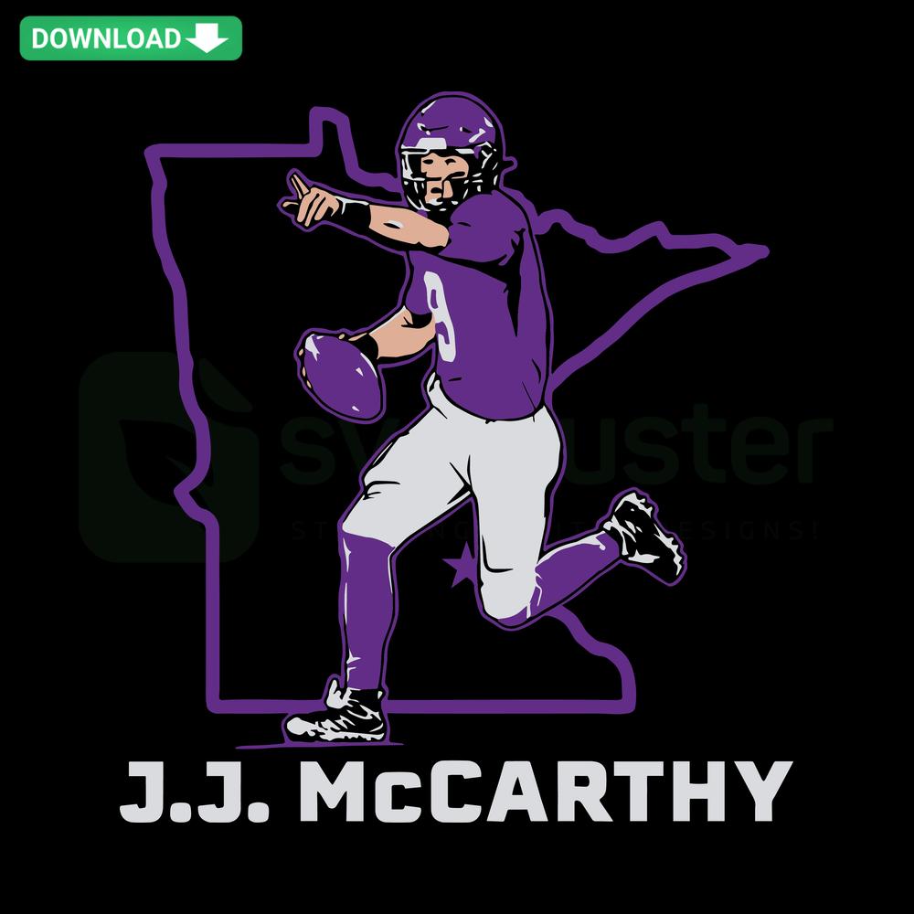 J J Mccarthy State Star Draft 2024 Minnesota Vikings SVG, featuring bold team colors and intricate clip art design.