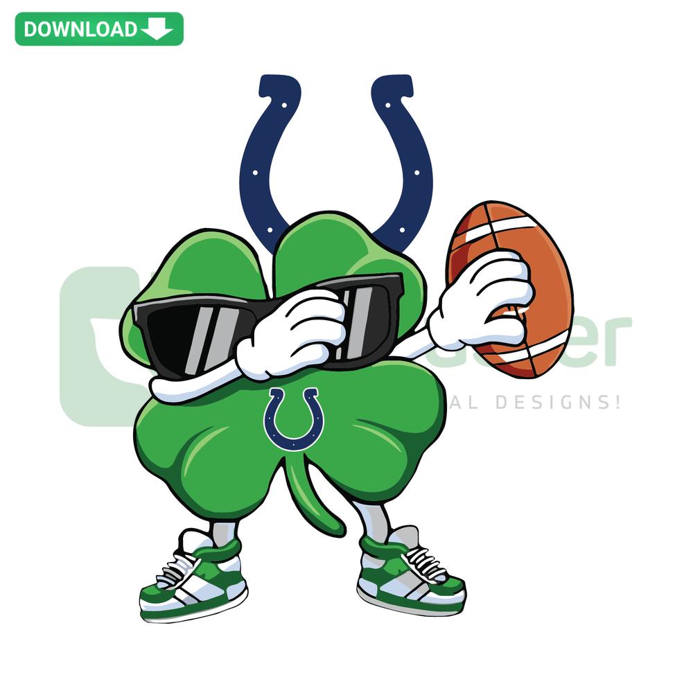 Dabbing Shamrock St Patricks Day SVG featuring Indianapolis Colts logo, perfect for festive crafts and DIY projects.