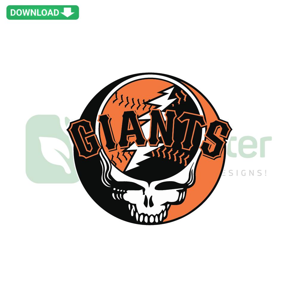Skull San Francisco Giants SVG Clip Art: Baseball-themed skull design featuring team colors, perfect for digital downloads.