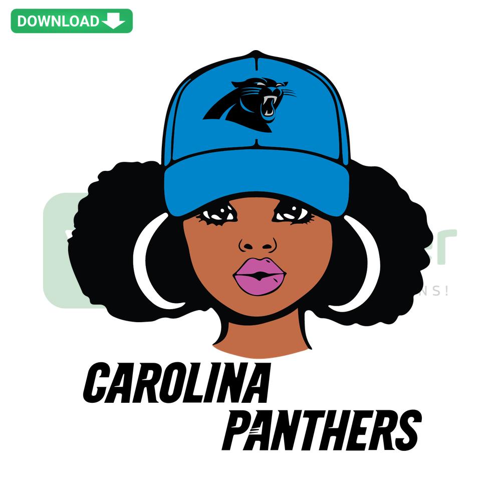 Carolina Panthers Girl SVG design for Cricut; digital clip art download featuring a spirited Panthers fan.
