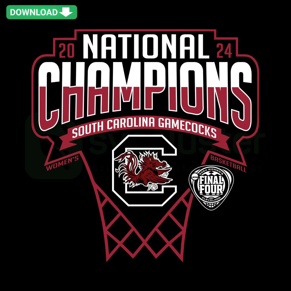 NCAA South Carolina Womens Basketball 2024 National Champions SVG Cut Files, featuring championship design elements.