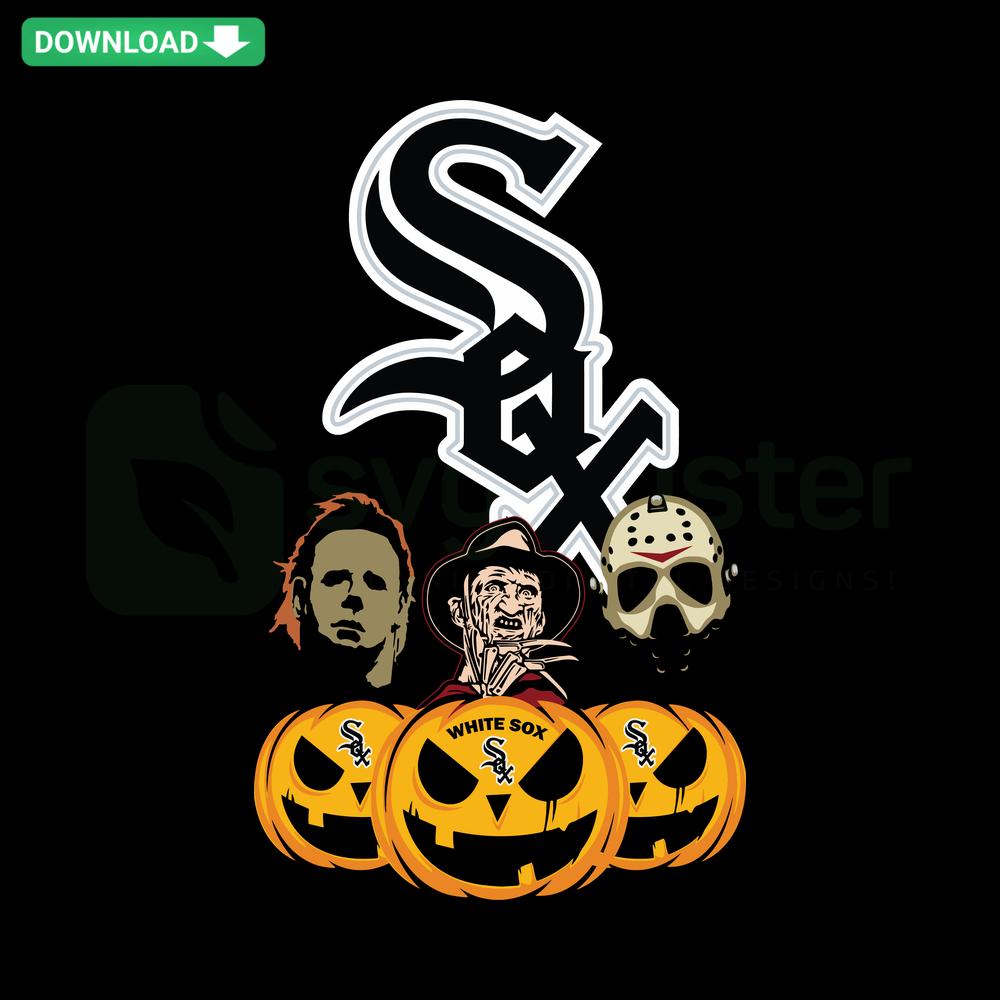 Chicago White Sox Halloween Horror Pumpkin SVG with spooky movie theme – SVGCluster Digital Assets.