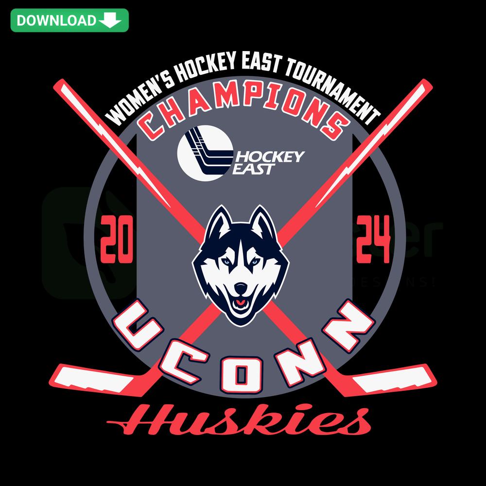 UConn Huskies 2024 Women's Hockey East Champions SVG, celebrating victory with bold text and team colors, SVG File Collection.