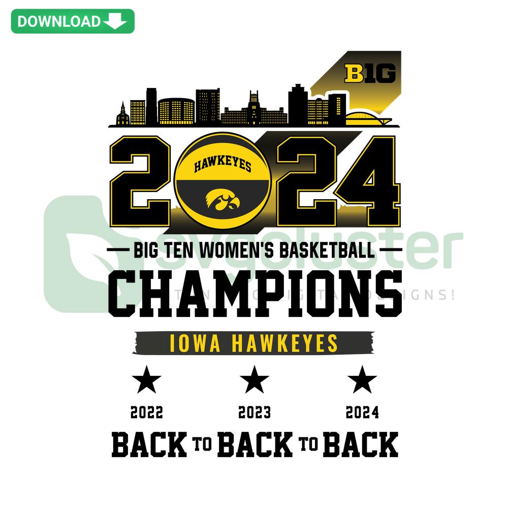 2024 Iowa Hawkeyes Basketball Champions SVG, Cricut Ready, Back To Back To Back Design, Sports Championship Graphic