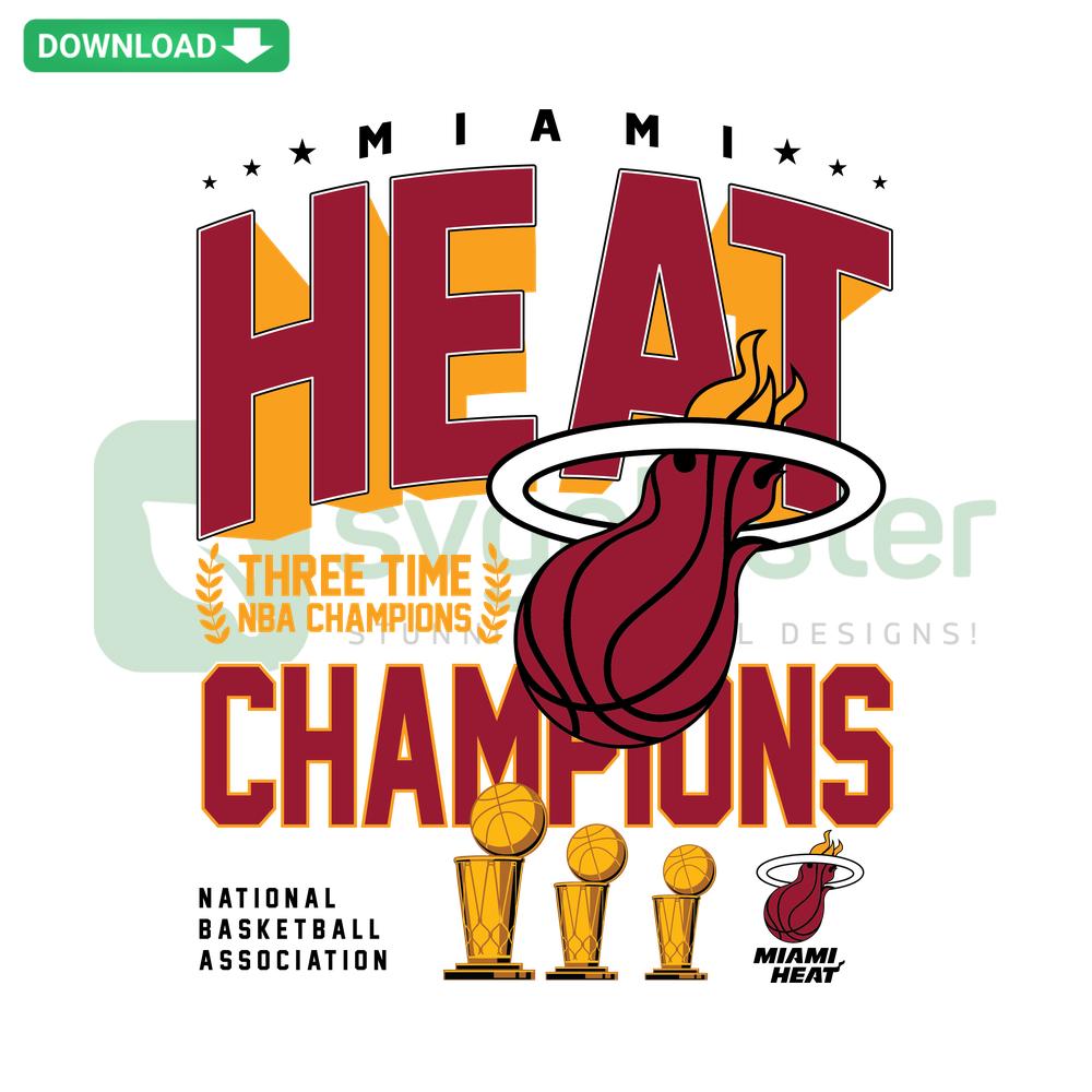 Miami Heat Champions Basketball SVG, custom digital download featuring championship trophy and team logo design.