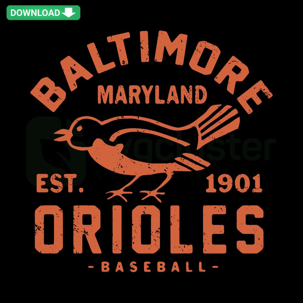Baltimore Orioles Retro Maryland Est 1901 MLB SVG, vintage design, classic baseball logo for printable craft files.