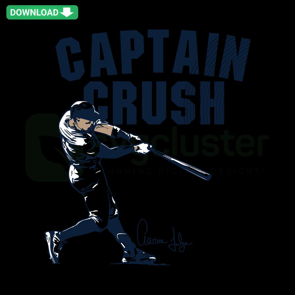 Aaron Judge Captain Crush Baseball Yankees SVG, vector graphic featuring Judge in Yankees uniform, digital download.