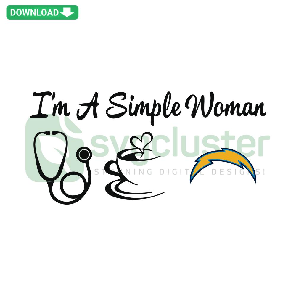 SVG design featuring I Am A Simple Woman with Chargers logo; compatible with Cricut, perfect for DIY crafts.
