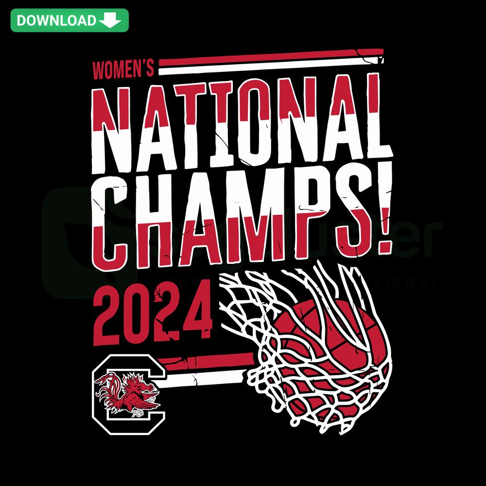 South Carolina Women's Basketball 2024 National Champions Swish SVG, dynamic vector design celebrating championship win.