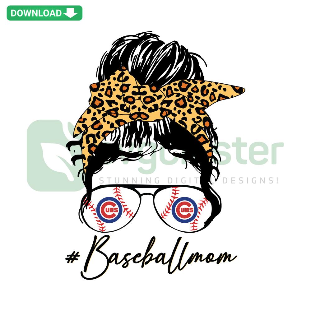 Chicago Cubs Baseball Mom SVG, digital download for designers featuring a baseball and Cubs logo in blue & red, ideal for crafts.