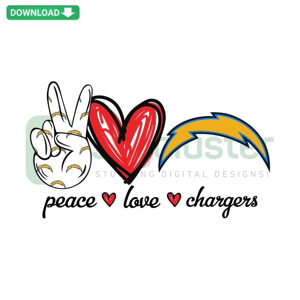 Peace Love Chargers SVG, vibrant design with peace sign, heart, lightning bolt, perfect for custom DIY crafts and Cricut projects.