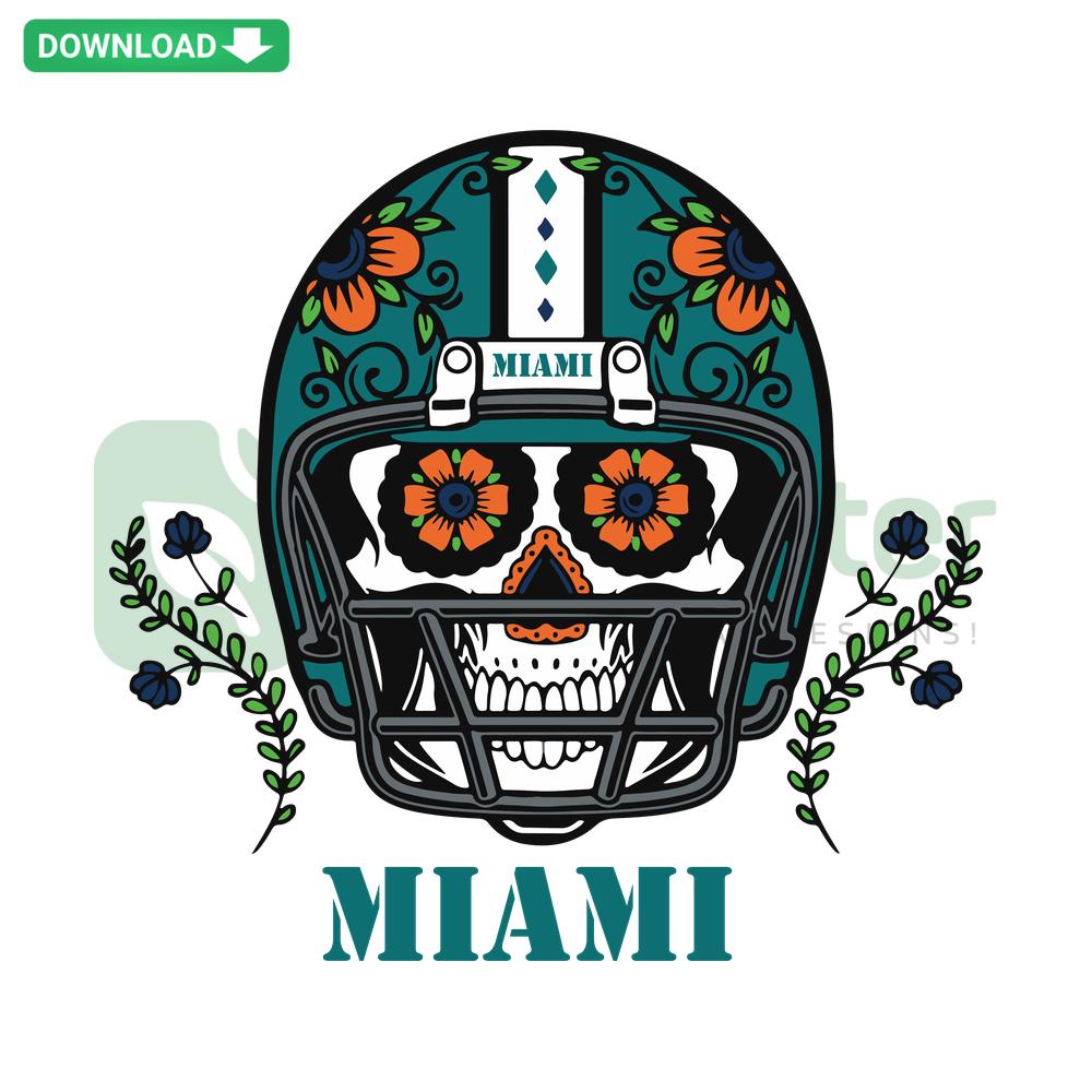Miami Dolphins Skull Helmet SVG, vibrant clip art featuring a skull in a Dolphins helmet, digital download, perfect for crafts.