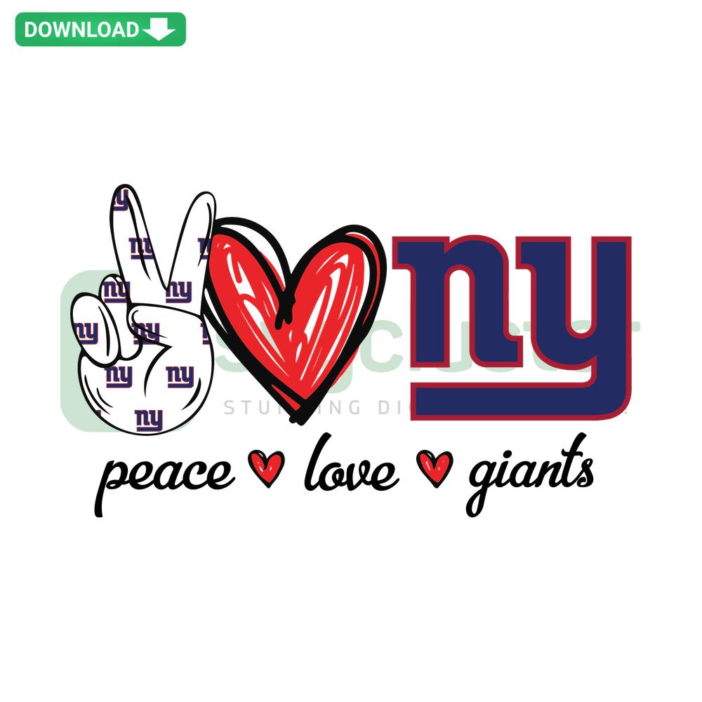 Colorful hand-drawn Peace Love Giants SVG with peace sign, heart, and team logo, perfect for DIY crafts and decor.