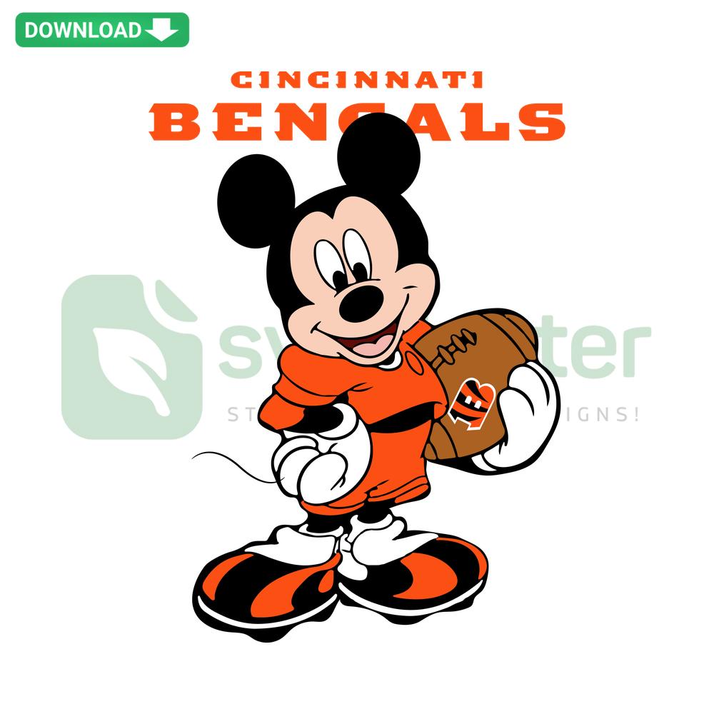 Cincinnati Bengals Mickey NFL SVG, Printable Design featuring Mickey Mouse in Bengals gear, perfect for Cricut projects.