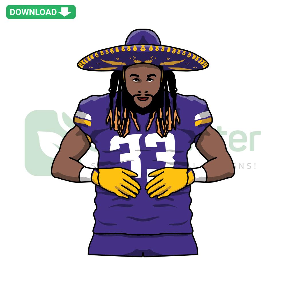Aaron Jones Hat Minnesota Vikings SVG, premium graphic download, featuring player silhouette with team colors and logo elements.